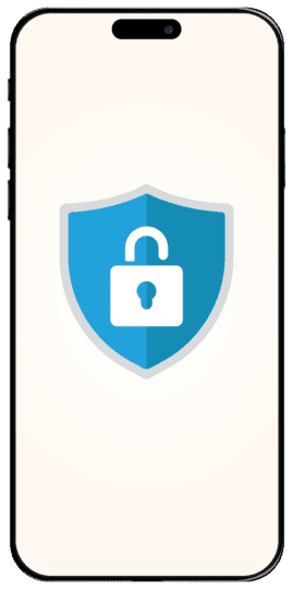 A mobile phone with a shield on it