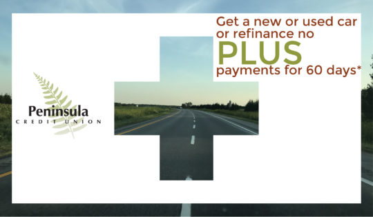 Photo of a road promoting a new auto loan with no payments for 60 days.