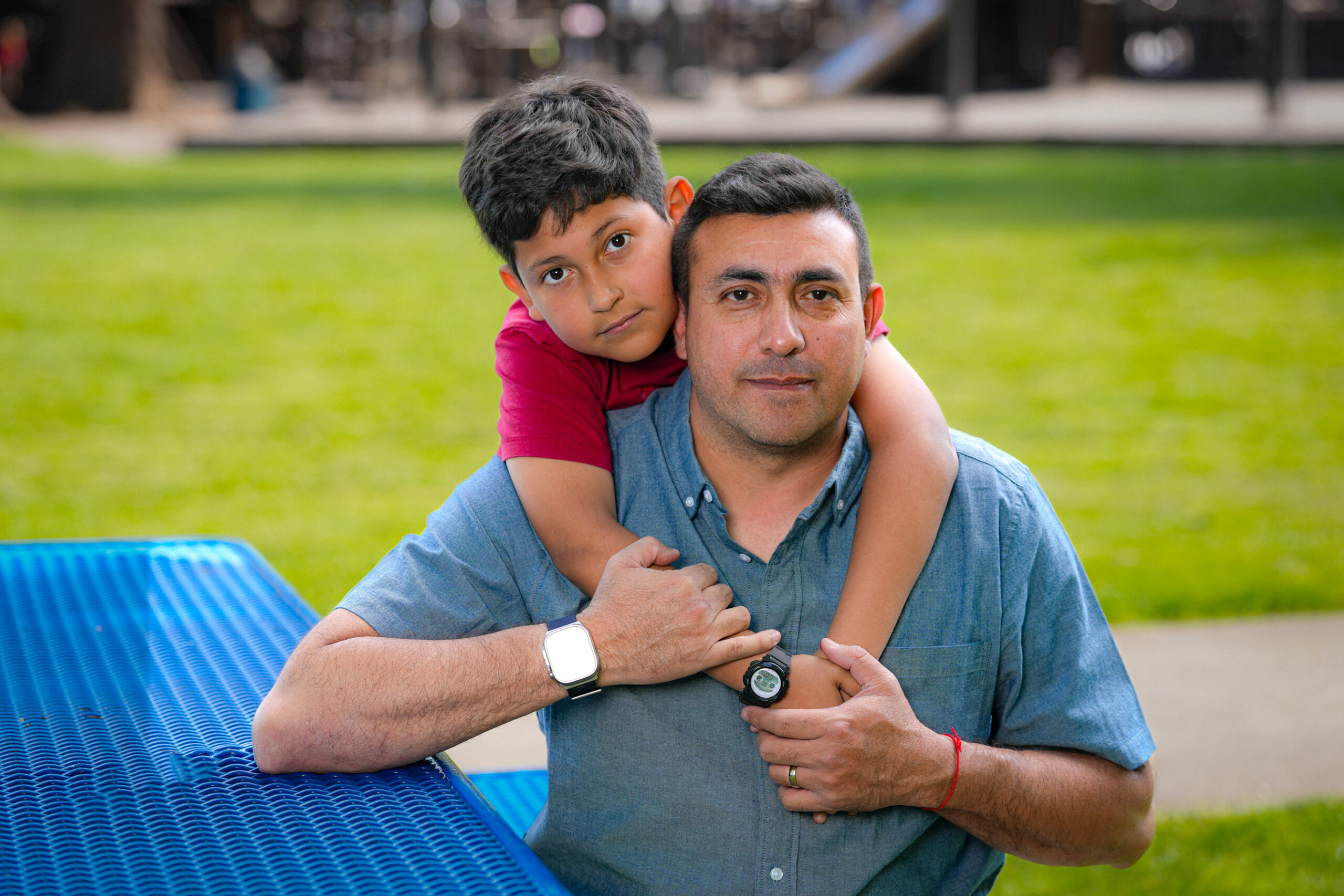 A father and son in the park