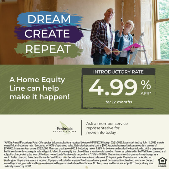 Dream. Create. Repeat. HELOC introductory rate 4.99% for a limited time.