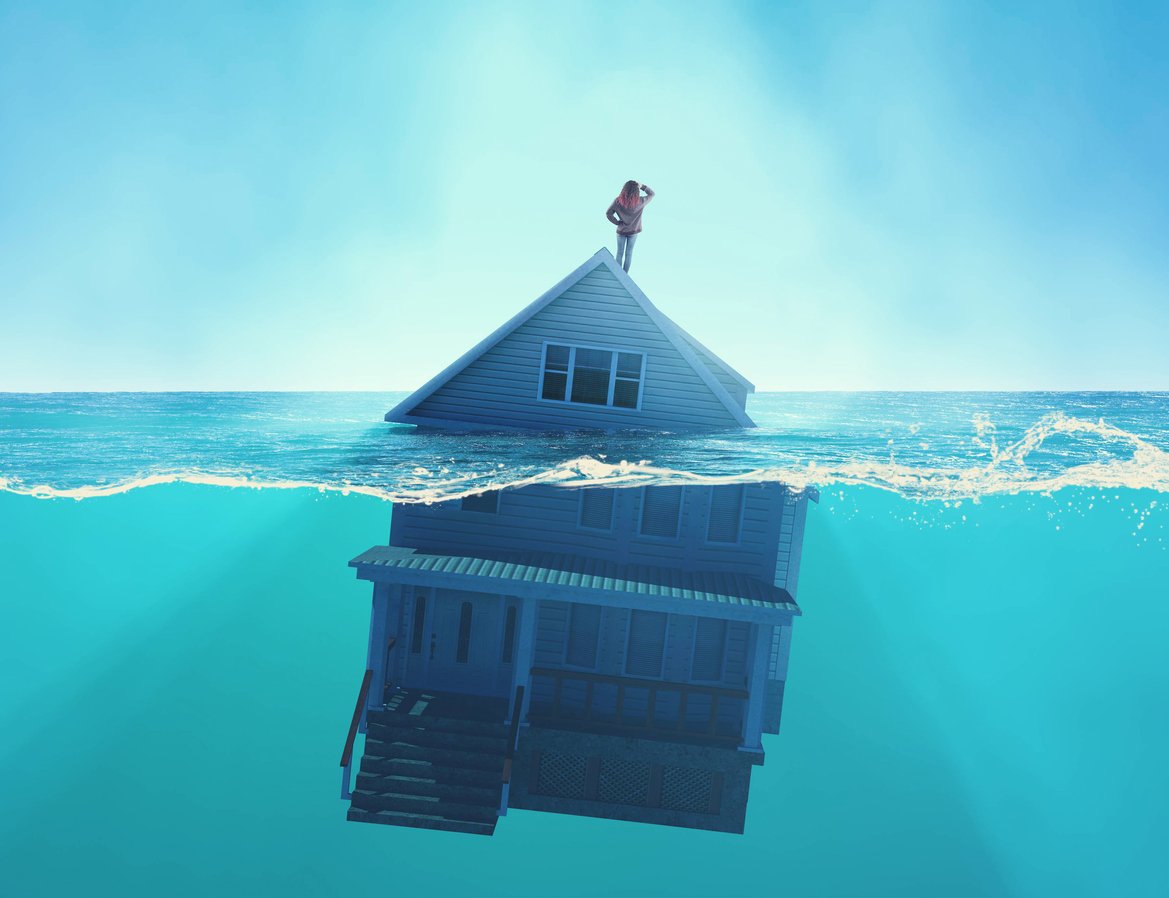 A house floating in the ocean