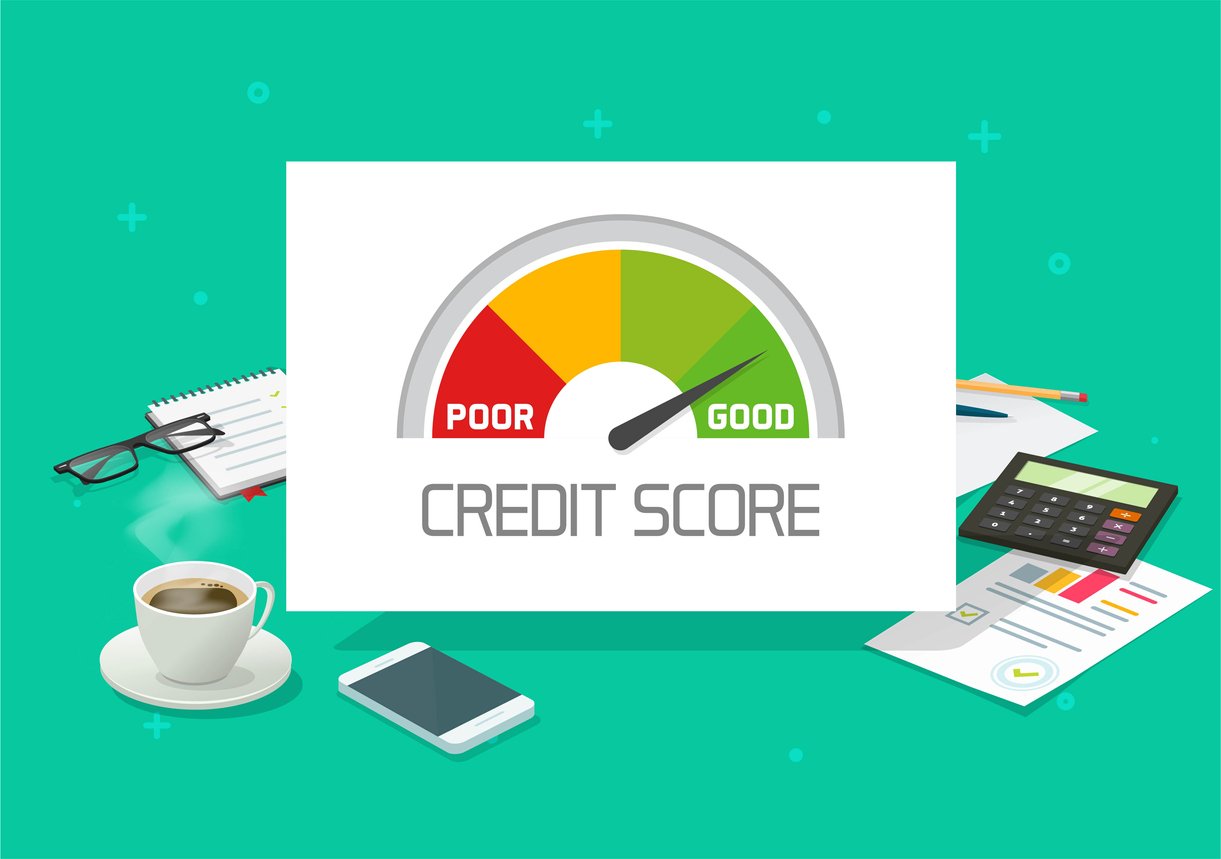 A graphic of a credit score meter