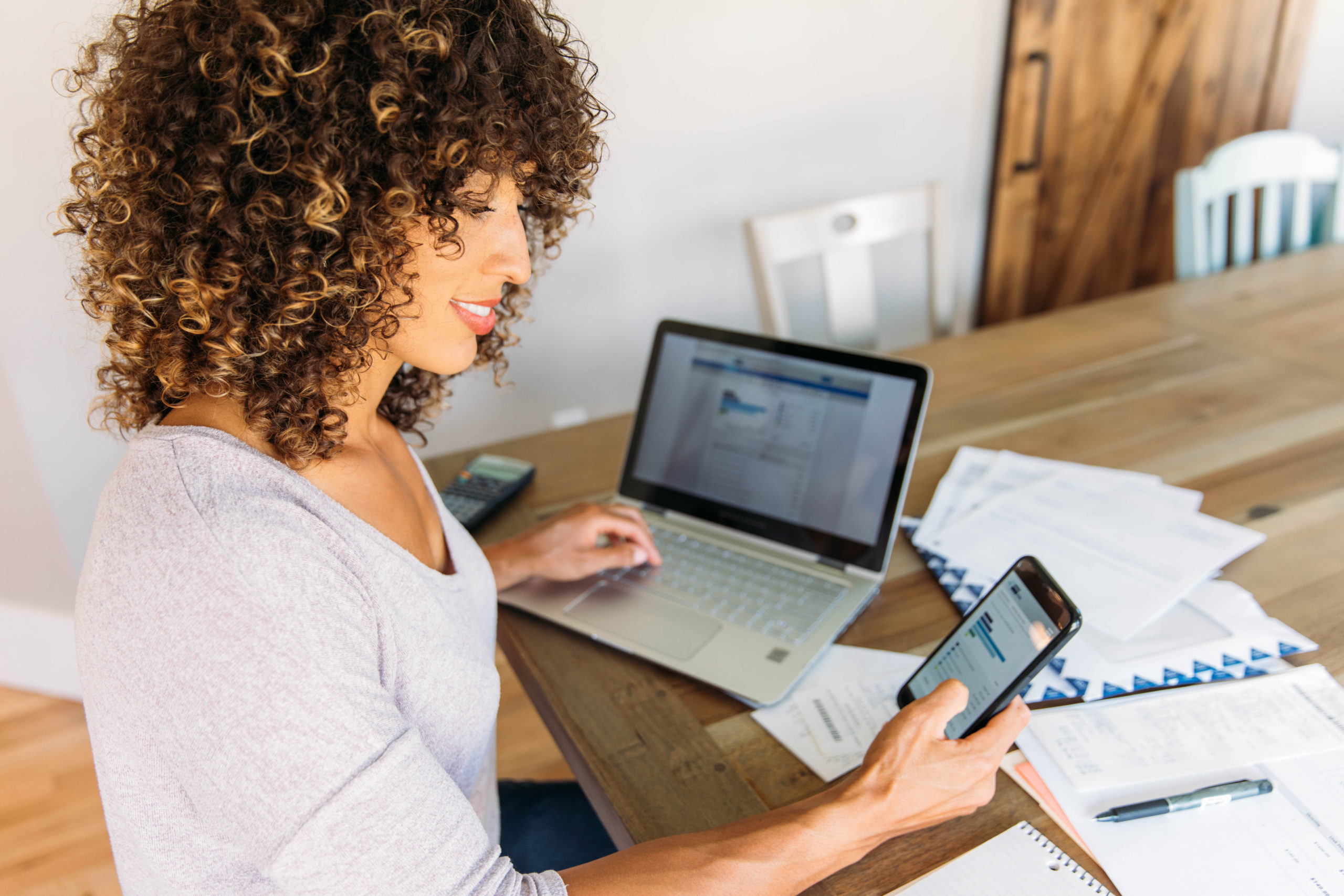 Woman using online banking