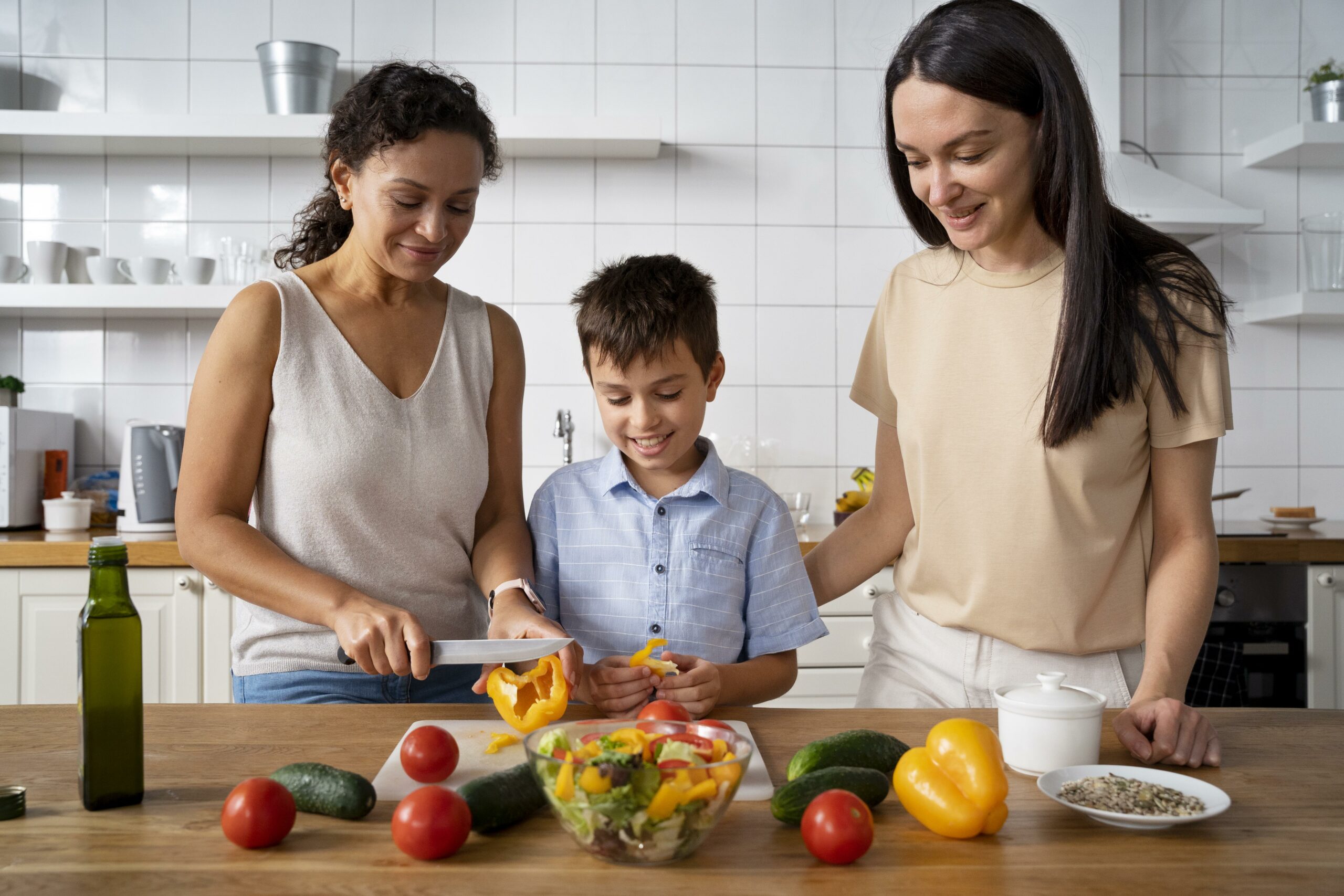 A family preparing vegetables