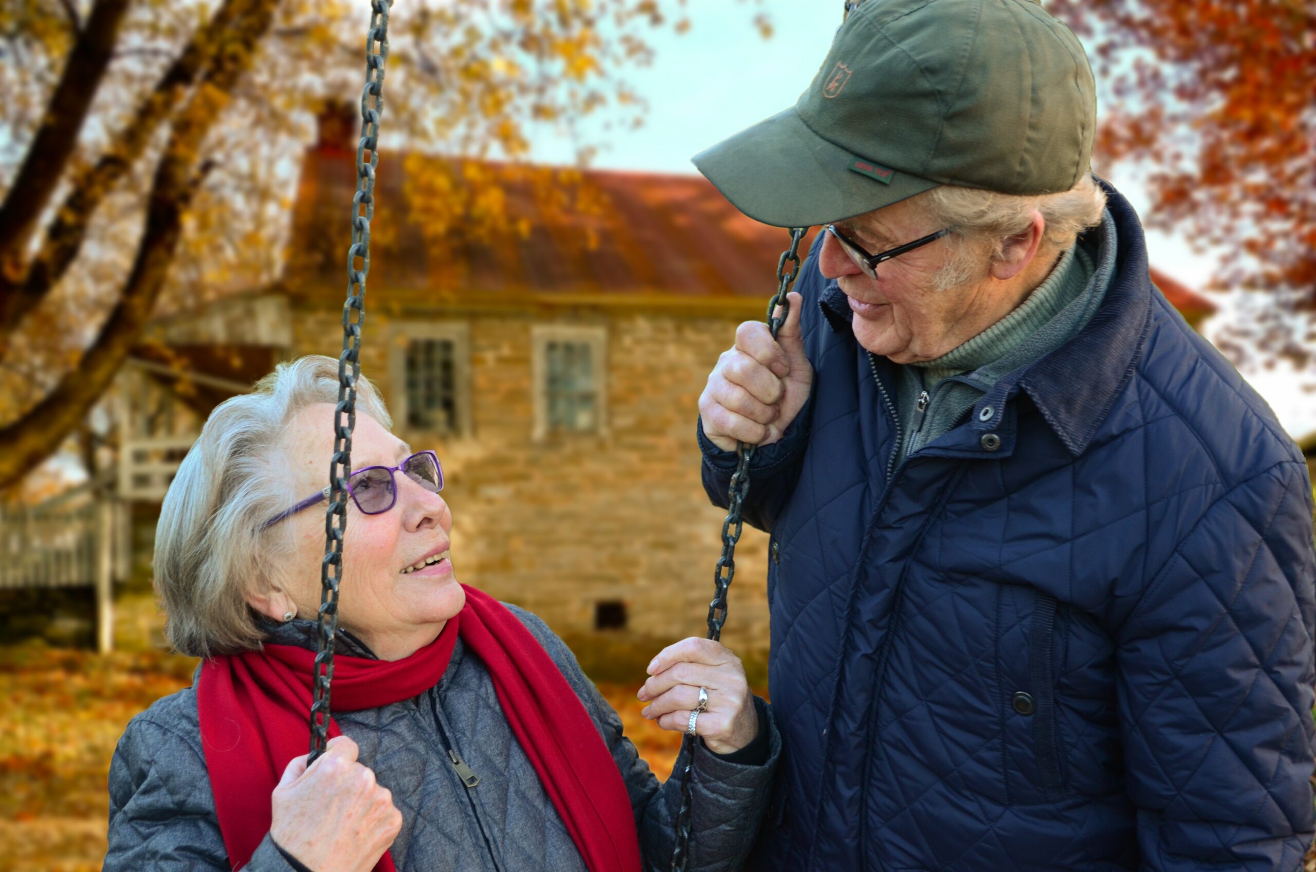 A happy retired couple outside