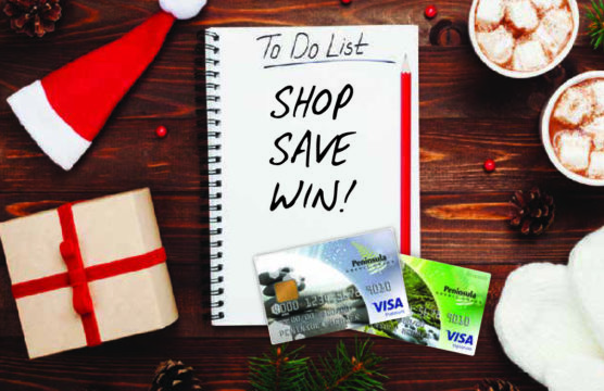 christmas emelents with words on a To do list that say Shop Save Win